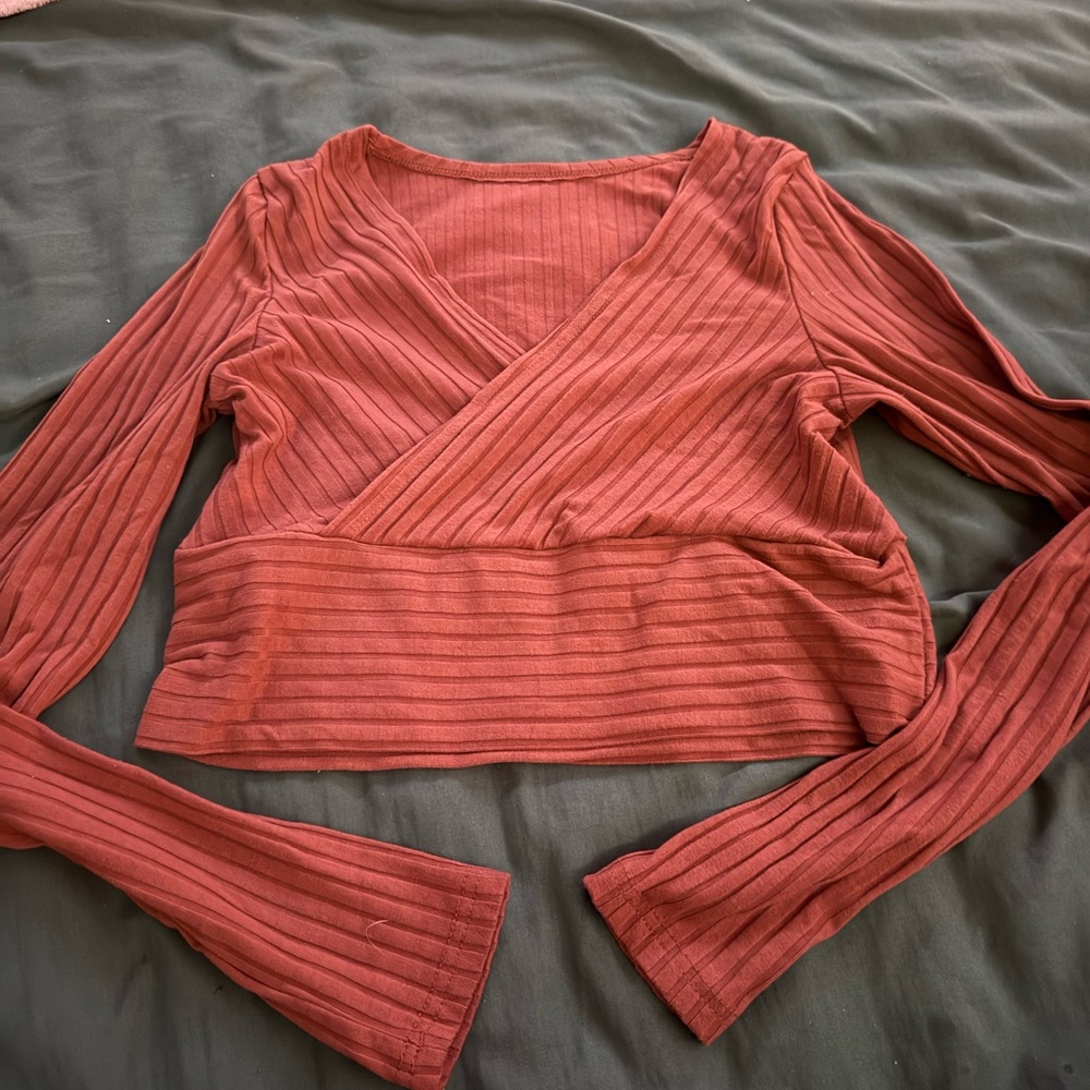 T.J.Maxx Pink Ribbed Wrap Crop Top